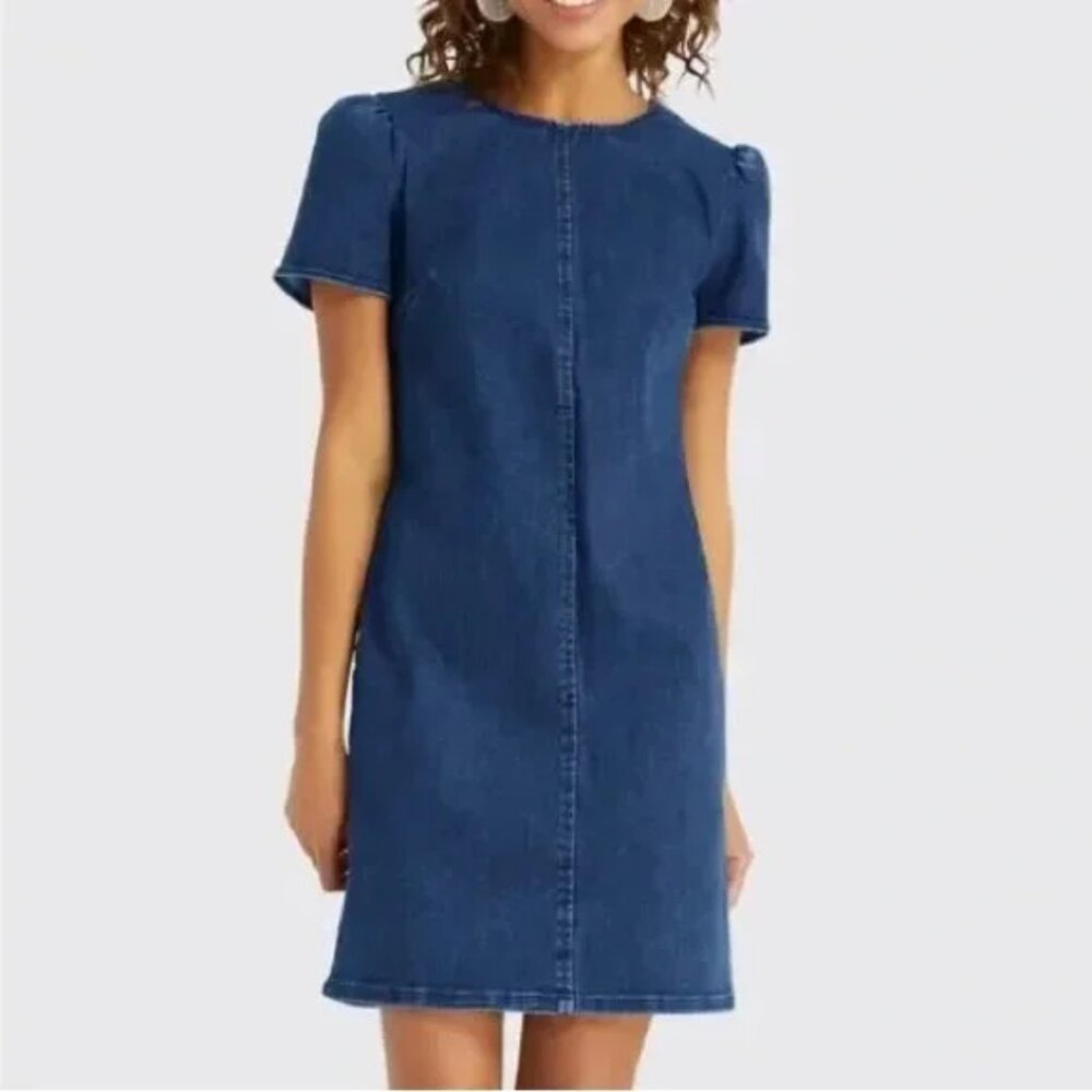 DRAPER JAMES Denim Puff Sleeve Sheath Shift Dress 10